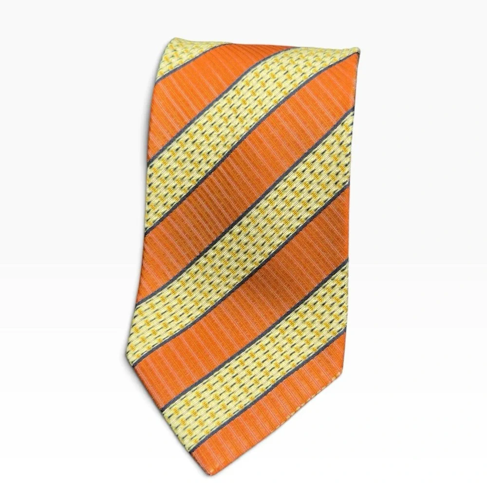 Ermenegildo Zegna Silk Necktie Striped Orange Yellow Blue Italy 3.75x59.5